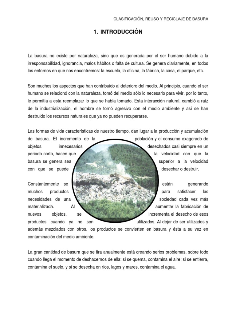 Clasificación, Reuso y Reciclaje de Basura | PDF | Residuos | La ...