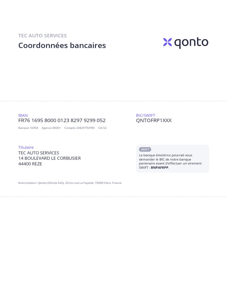 Coordonnées Bancaires de TEC AUTO | PDF | Finance et gestion monétaire