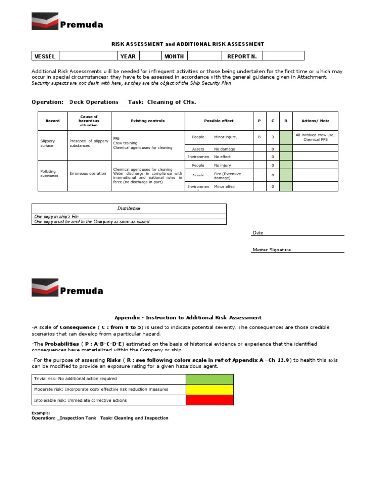 Risk Assessment and Additional Risk Assessment for Cleaning Operations ...