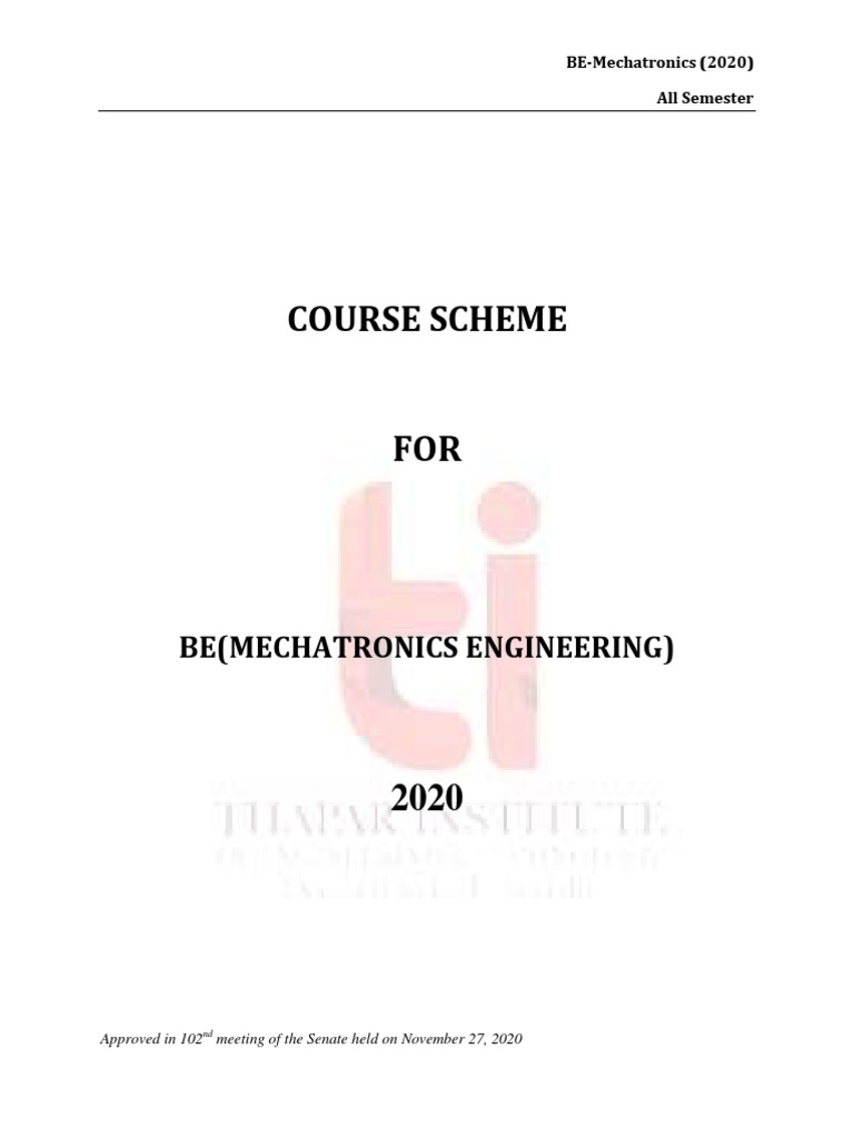 BE Mechatronics Engineering Course Scheme | PDF | Integral | Derivative