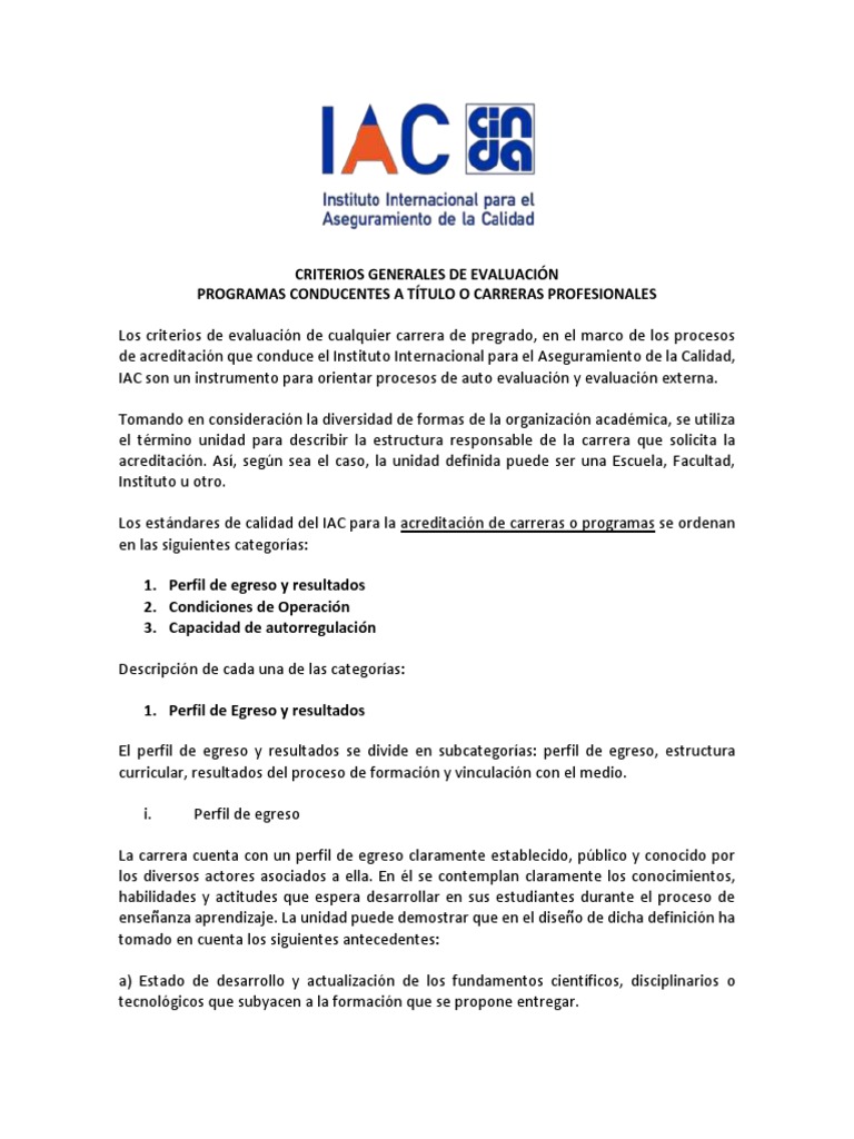 CINDA - Criterios Grles Pregrado | PDF | Evaluación | Plan de estudios