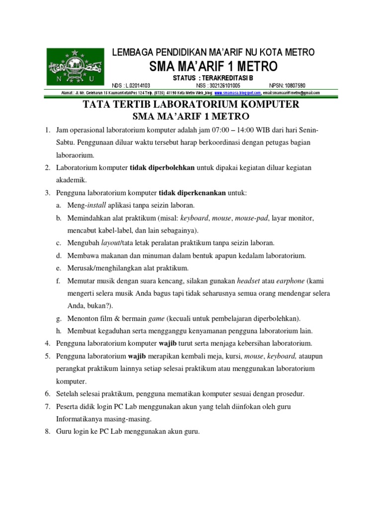 Tata Tertib Lab Komputer PDF