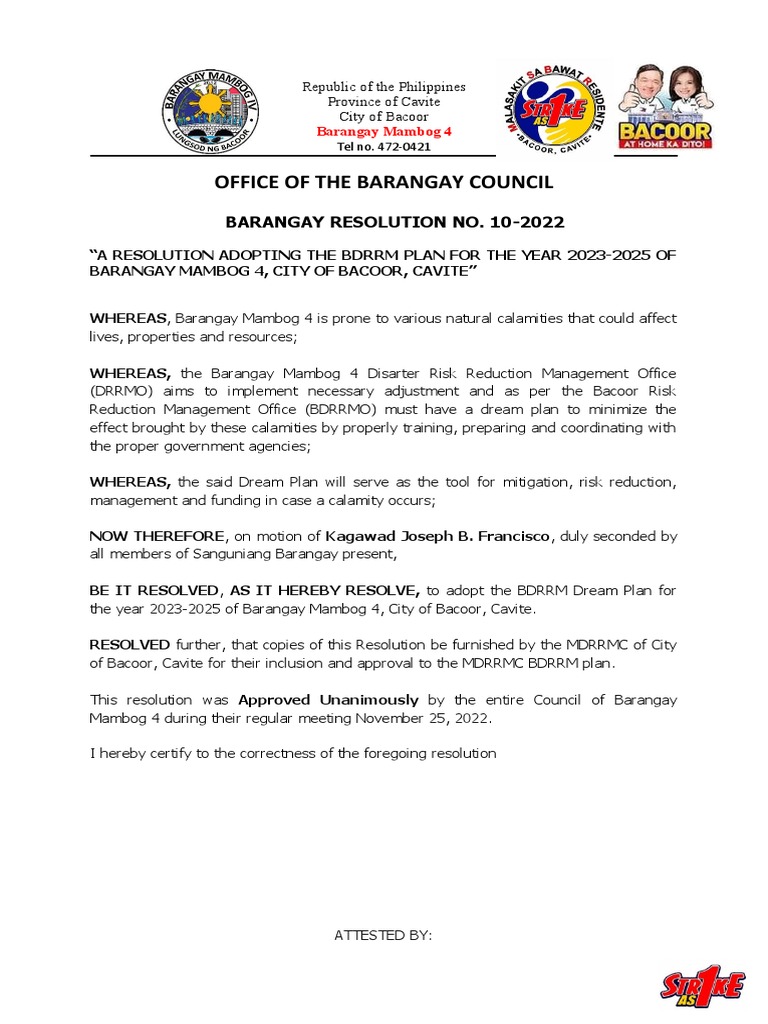 Barangay Mambog 4 BDRRM Plan 2023-2025 | PDF