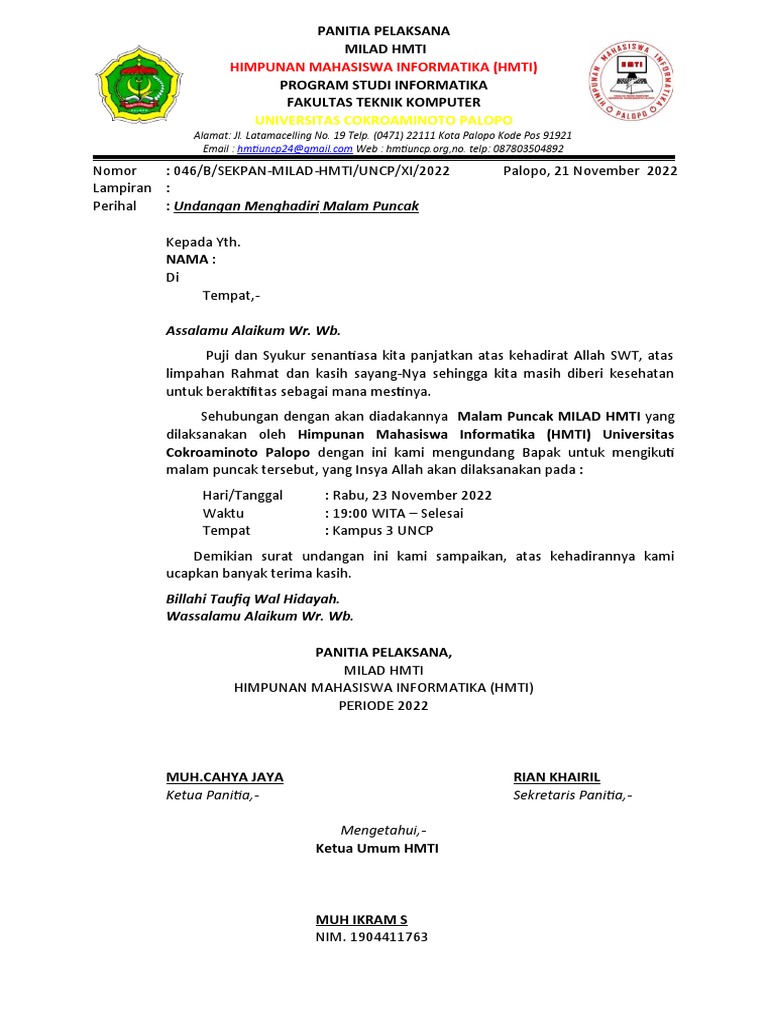 Contoh Undangan Mail Marge | PDF