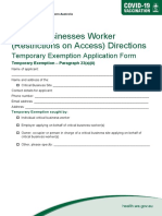 Critical Businesses Worker Restrictions On Access Directions Temporary Exemption Application Paragraph 23 A II