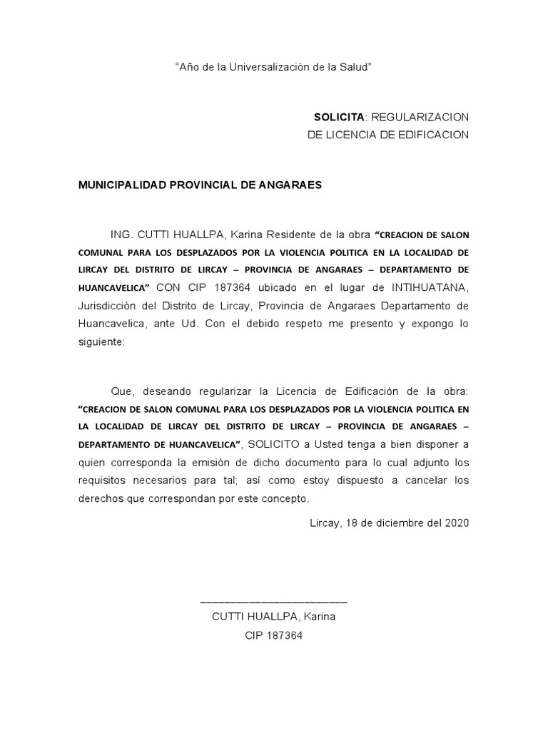 Solicitud de licencia de construccion pdf