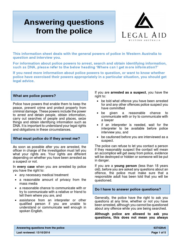 Answering Questions From Police 0 PDF Arrest Police