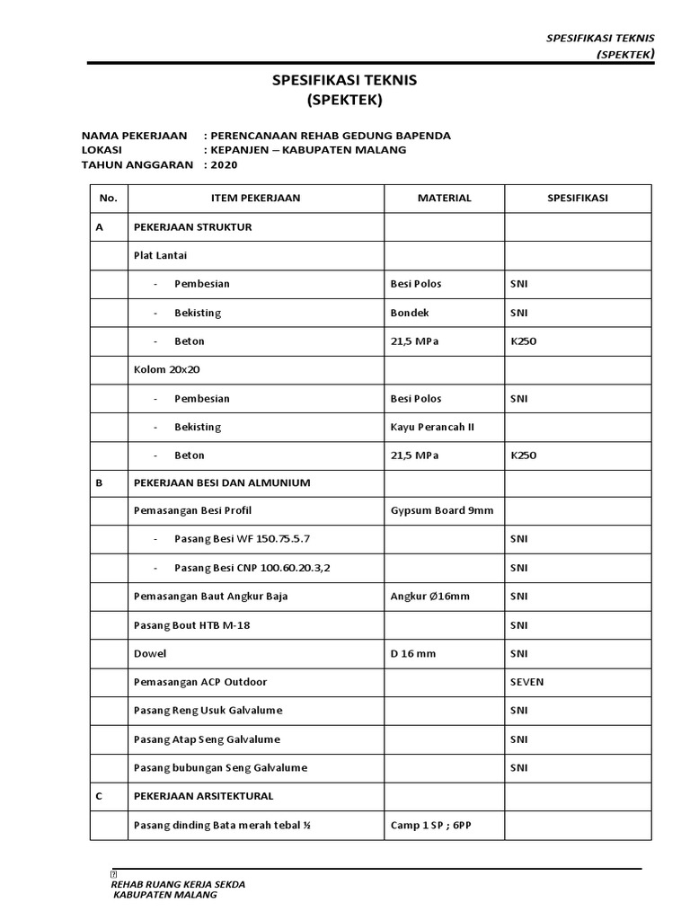 Spektek Rehab Gedung Bapenda | PDF
