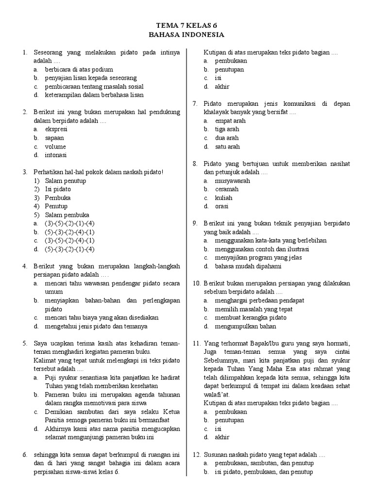 Tema  Kelas  Bahasa Indonesia  PDF
