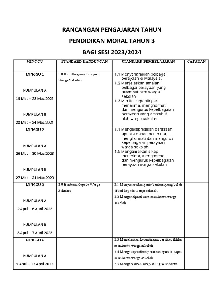 Rpt 2023 Pendidikan Moral Tahun 3 Kssr Semakan Sumberpendidikan Pdf