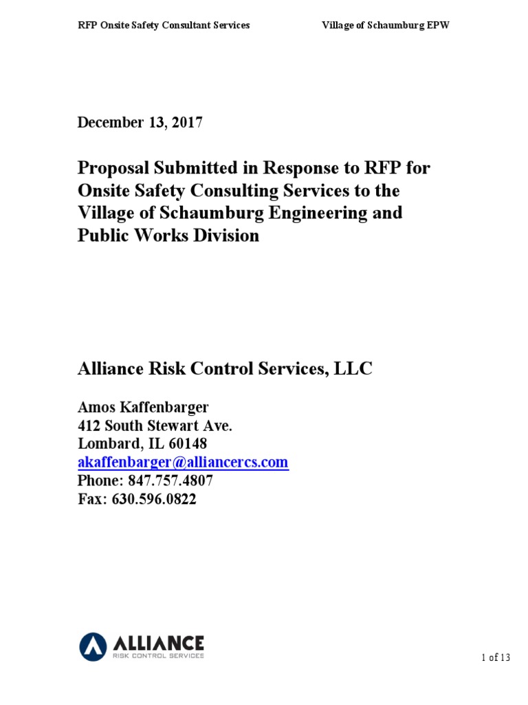 Revised As of 1.16.18 Village of Schaumburg PW 2018 RFP Safety