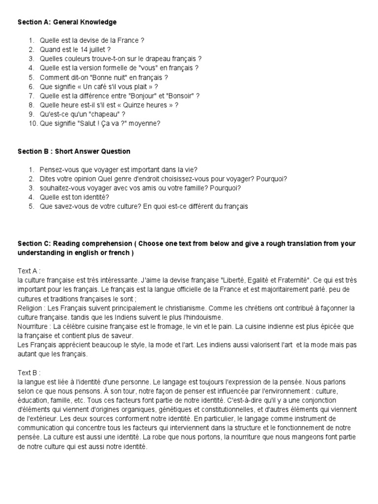 French Question Paper | PDF | France