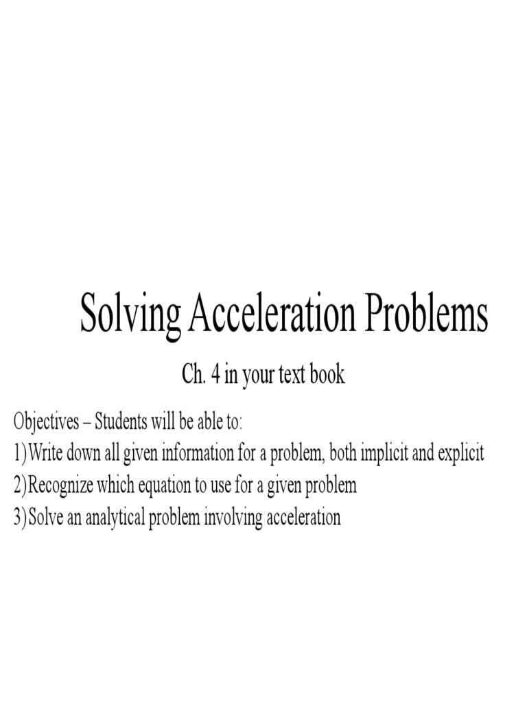 Solving Constant Acceleration Problems PDF Equations Area