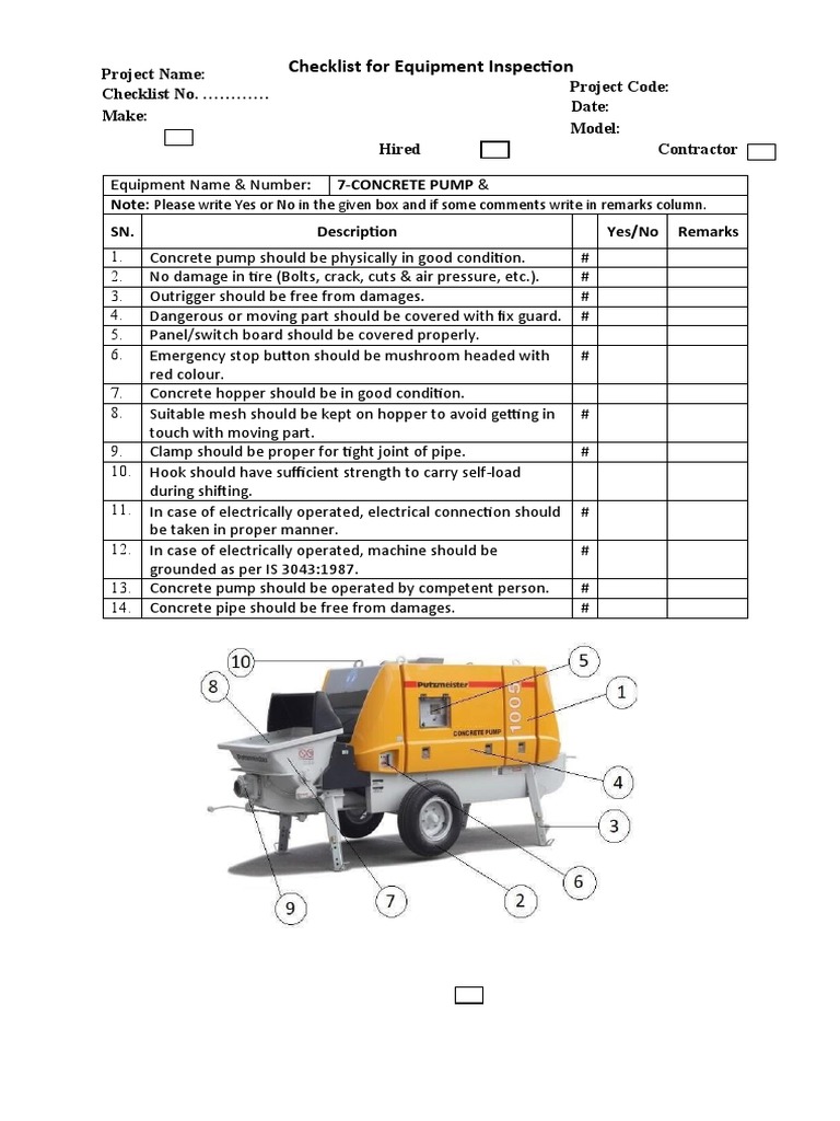 Concrete Pump Safety Inspection Checklist | PDF