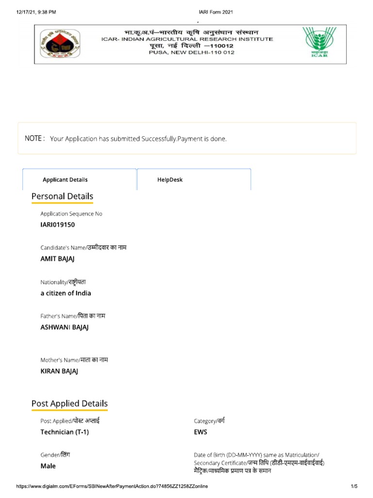 Iari 10 Form | PDF