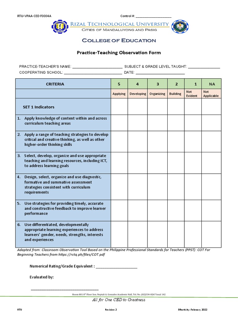 PST - Science Observation Form 1 | PDF | Learning | Educational Assessment