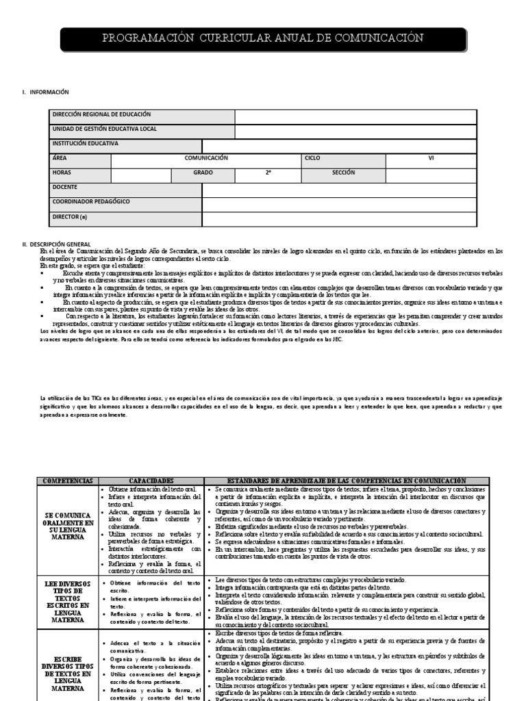 Programación Anual Comunicación 2023 | PDF | Aprendizaje | Enseñando