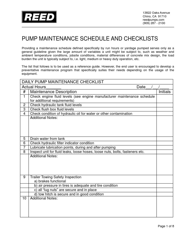Maintenance Schedule Trailer Pumps Vehicles Vehicle Technology