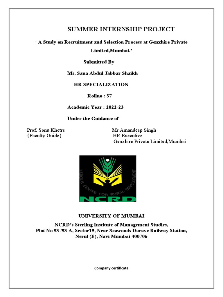 SUMMER INTERNSHIP PROJEct | PDF | Recruitment | Human Resources