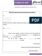 Standard Form of Sop: SF4.6B: On The Job Training Confirmation Letter For Candidates