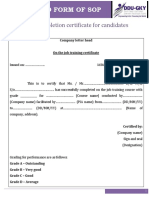 Standard Form of Sop: SF 4.6C: OJT Completion Certificate For Candidates