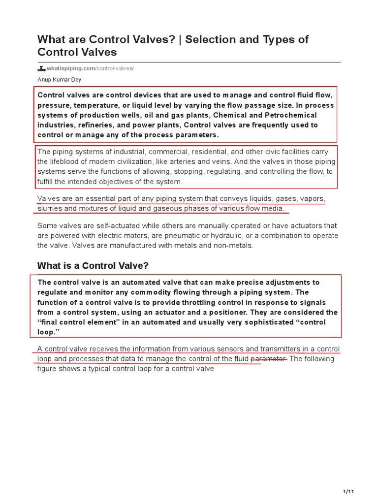 Wip Control Valves Types, Selection PDF Valve Actuator