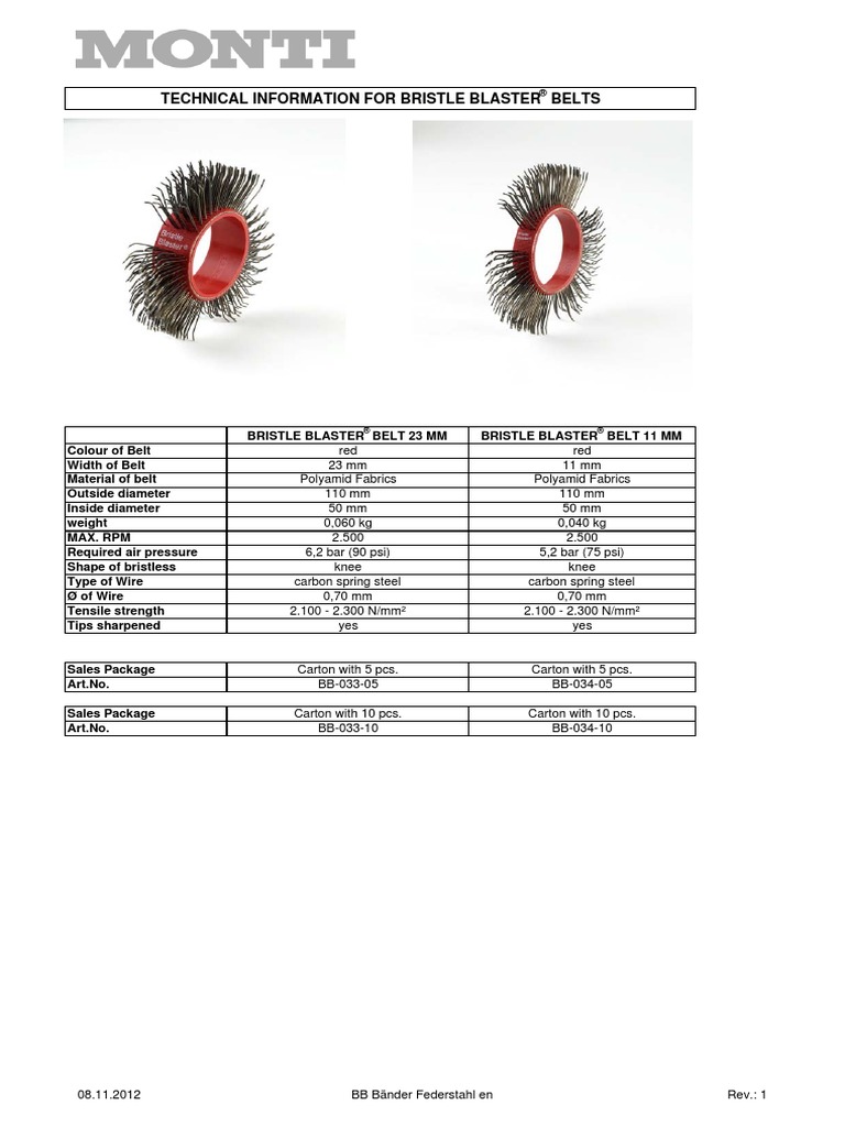 Technical Data Bristle Blaster Belts Carbon Spring Steel | PDF