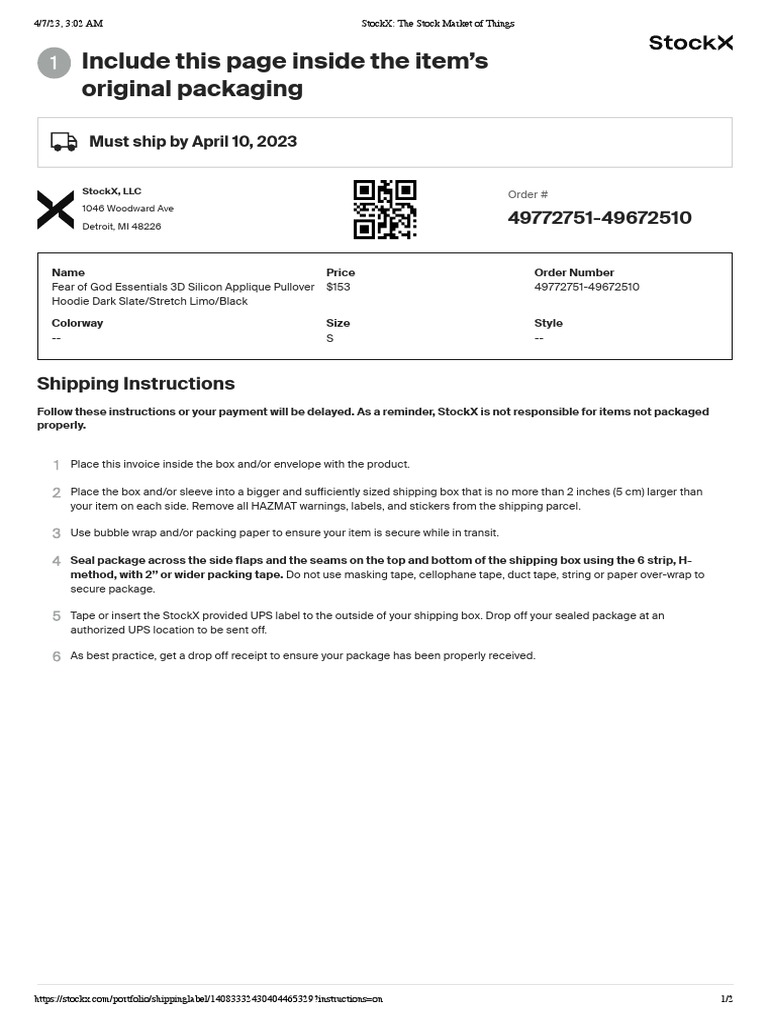 Include This Page Inside The Item's Original Packaging Must Ship by April 10, 2023 PDF