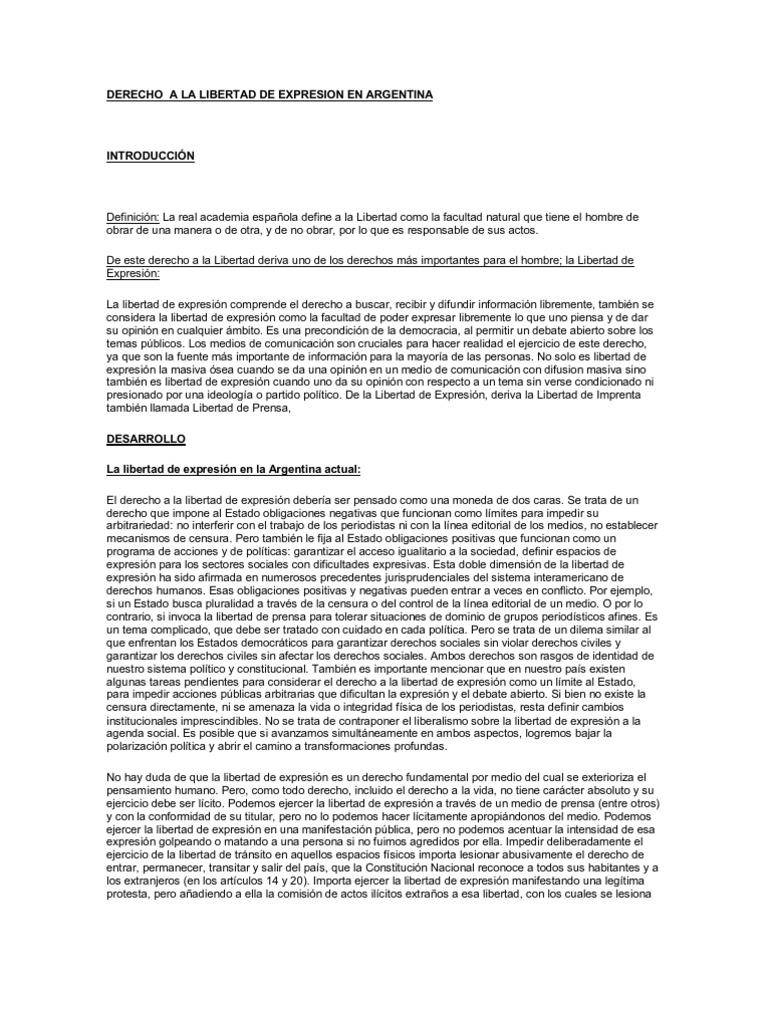 Derecho A La Libertad de Expresion en Argentina | PDF | Libertad de ...