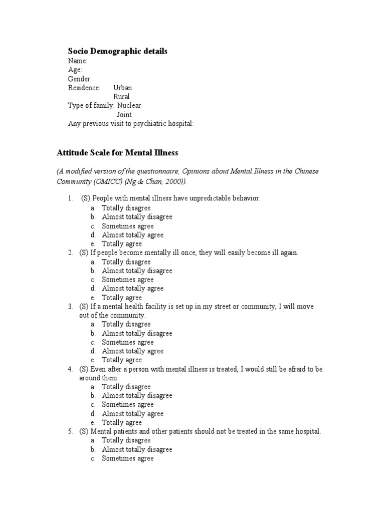 Attitude-Scale-for-Mental-Illness-Pat Sherman | PDF | Mental Disorder ...