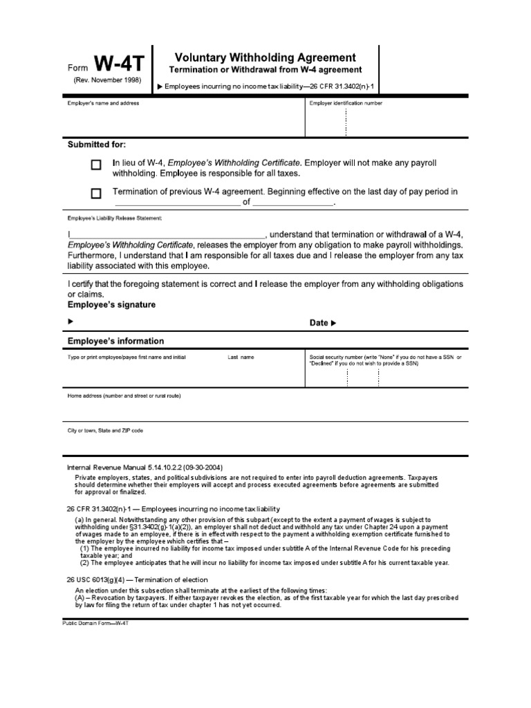 Termination w4 Agreement PDF
