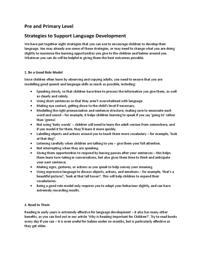Strategies to support language development pdf