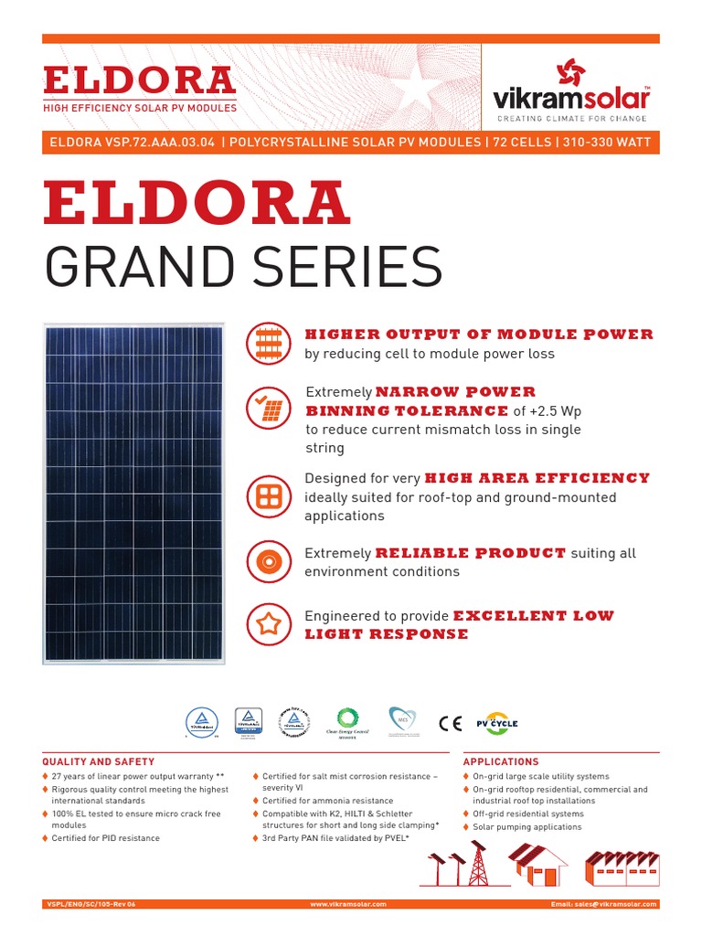 ELDORA Grand Series Solar PV Module Specs | PDF | Photovoltaics | Solar ...