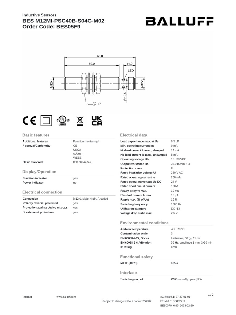 BES M12MI-PSC40B-S04G-M02 Order Code: BES05F9: Inductive Sensors | PDF ...