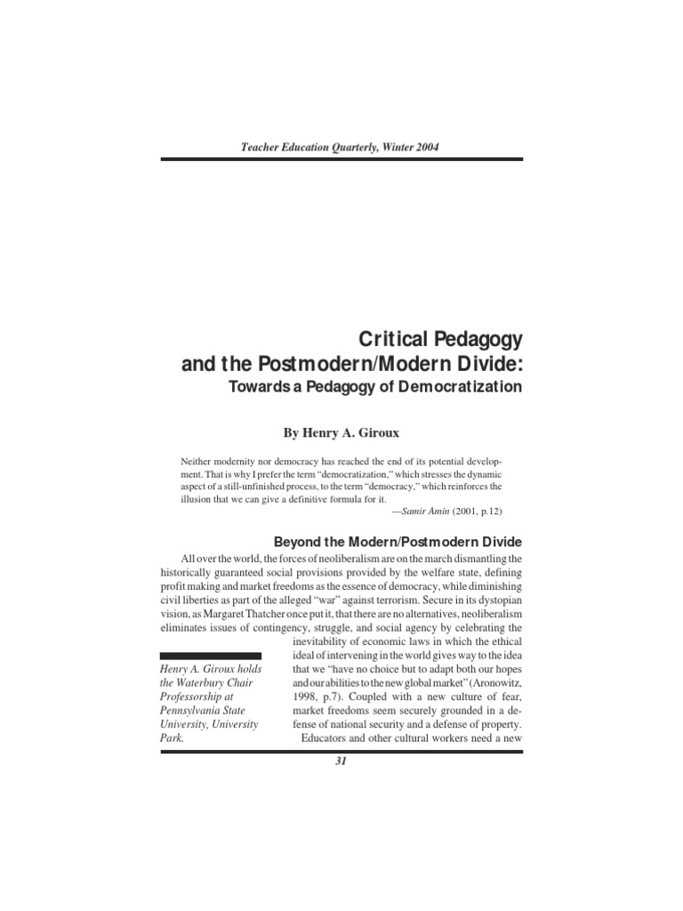 Critical Pedagogy and Democratization | PDF | Pedagogy | Teachers