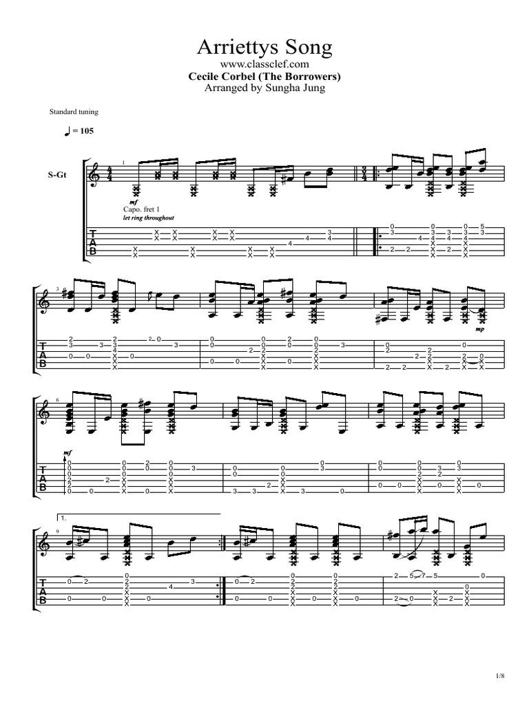 Sungha Jung Guitar Tabs - Arriettys Song by Cecile Corbel | PDF | Guitar  Family Instruments | Celtic Musical Instruments, image size:768x1024