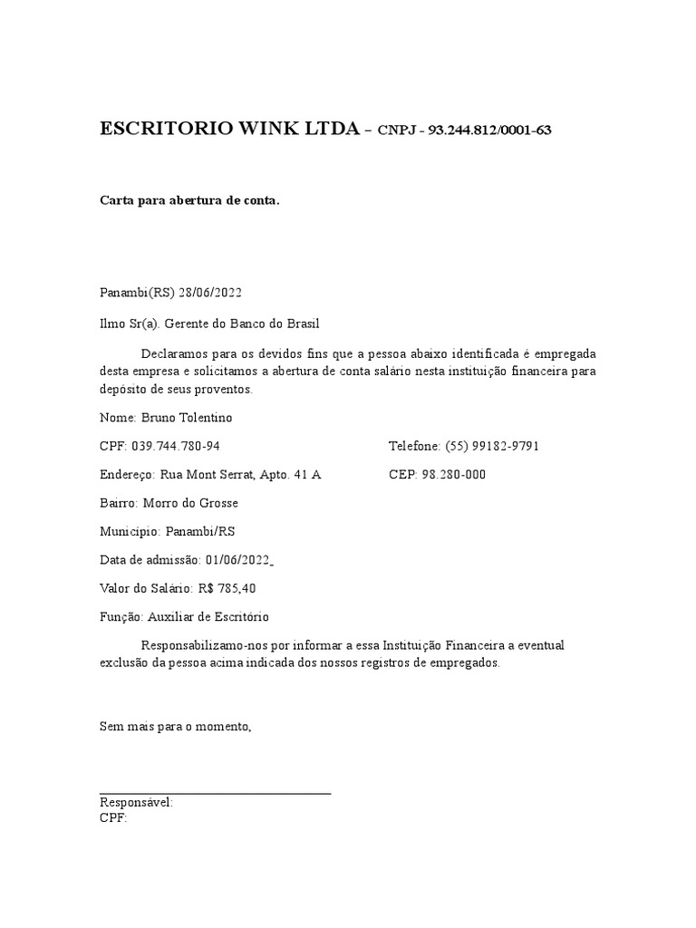Solicitação de Abertura de Conta Salário | PDF