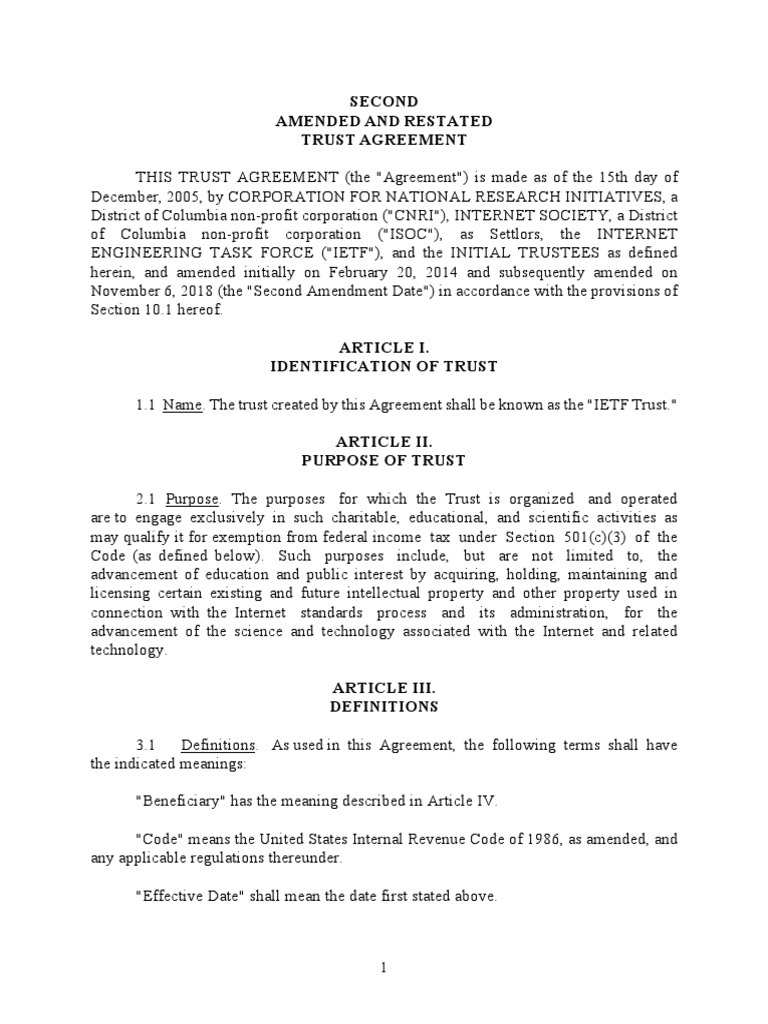 Second amended and restated trust agreement download free pdf trust