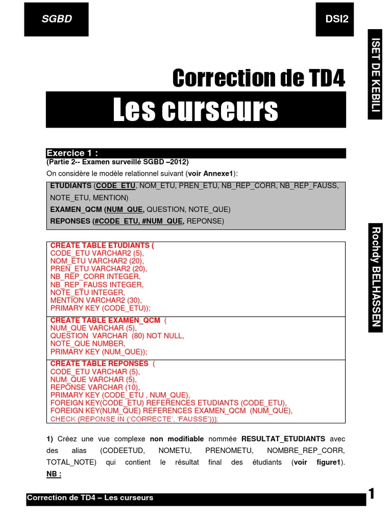Correction TD4 : Curseurs SGBD | PDF | SQL | PL/SQL