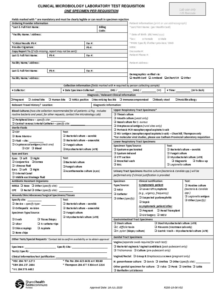 Clinical microbiology laboratory test requisition pdf urinary tract