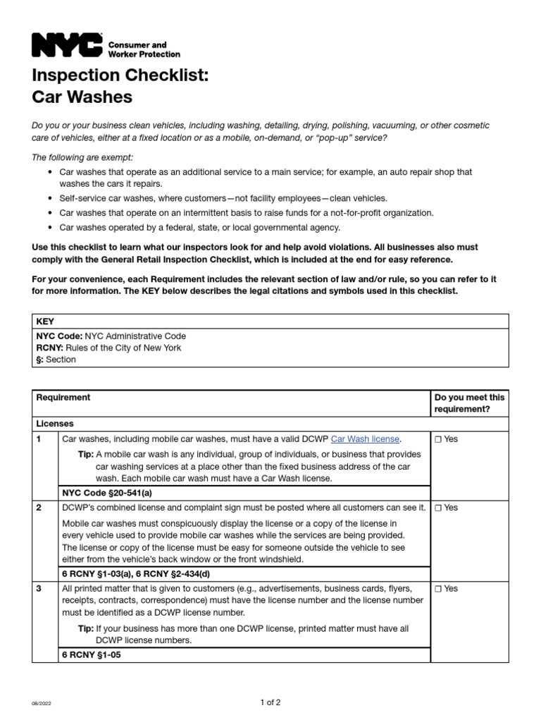 Inspection Checklist Car Washes PDF Debit Card Stored Value Card
