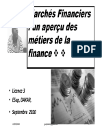 Marchés Financiers: Un Aperçu Des Métiers de La Finance: Licence 3 Esup, Dakar Septembre 2020