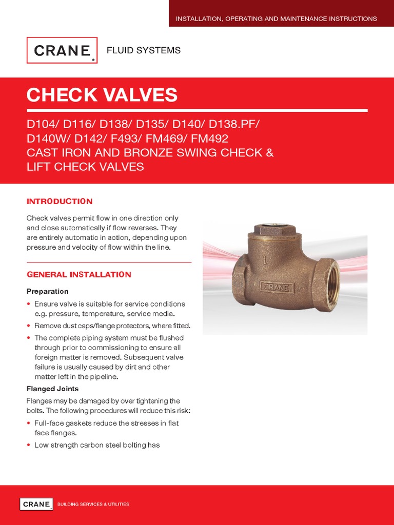 Check+Valves Crane+FS IOM 0221 | PDF | Valve | Pipe (Fluid Conveyance)