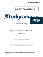 Francais Anticipee Bac Pondichery ES S