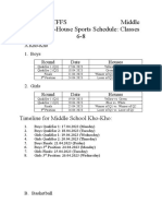 2023-2024 Tffs Middle School Inter-House Sports Schedule: Classes 6-8