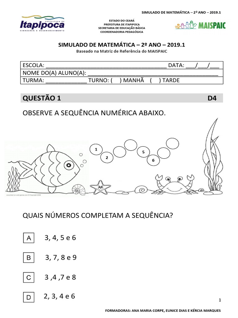 Avaliação Bimestral de Matemática 2 Ano | PDF