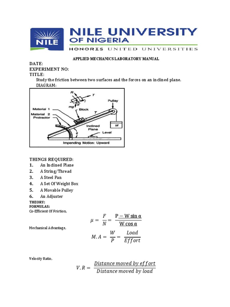 Friction Study on Inclined Plane Lab | PDF | Friction | Mechanics