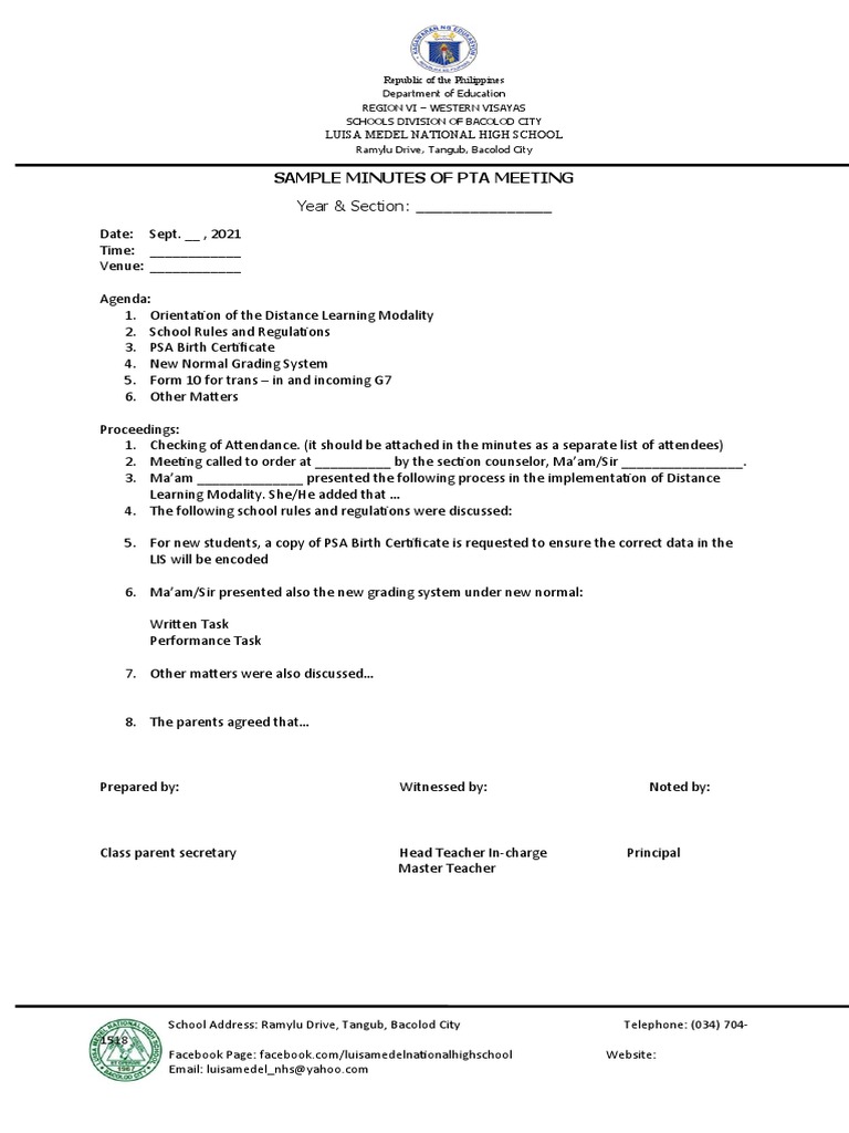 Homeroom minutes of the meeting pdf