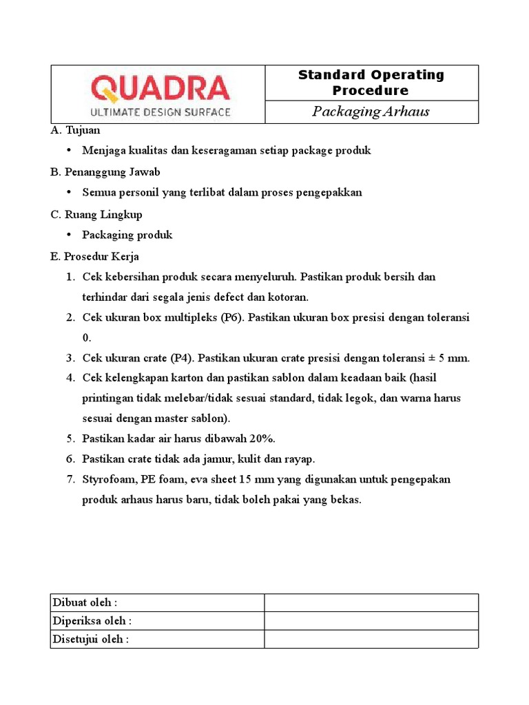 SOP Pengepakan Produk Arhaus | PDF