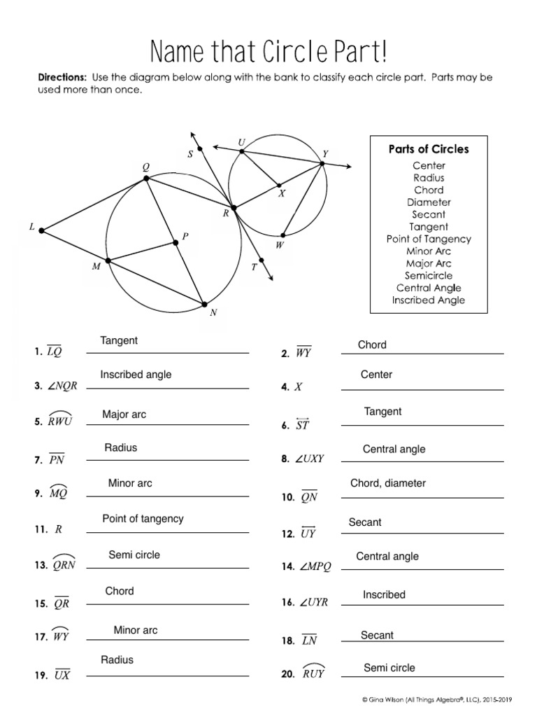 Name That Circle Part Worksheet Answers Pdf